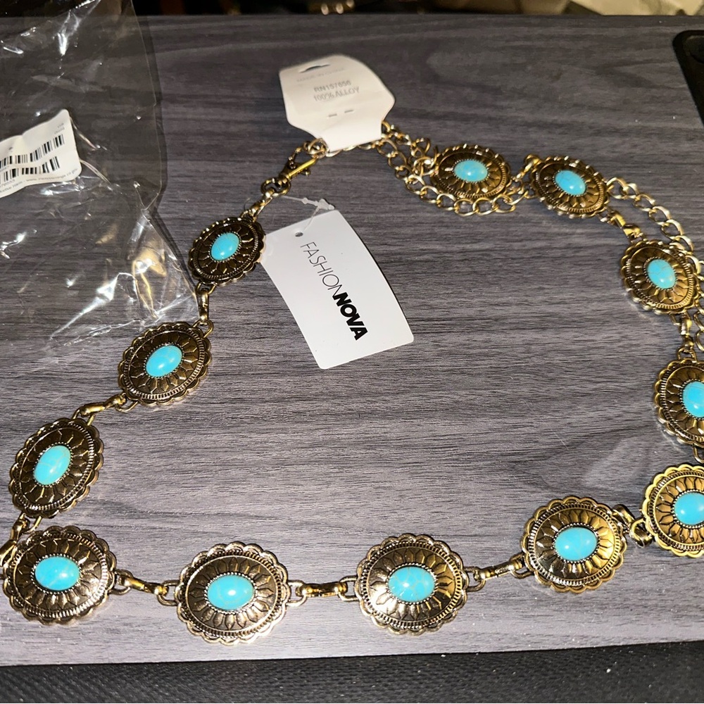 Fashion Nova Gold Belt with Turquoise Accents